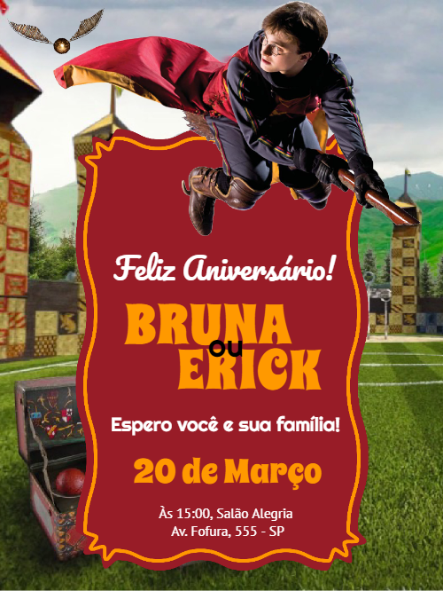 Convite de Aniversário Harry Potter com Personagens para Editar Convite de Aniversário Harry Potter com Personagens para Editar