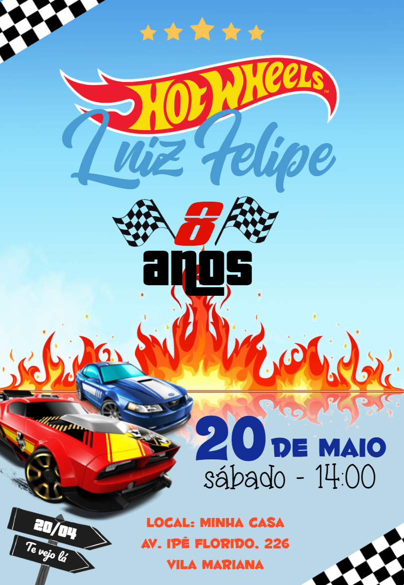 Convite de Aniversário Hot Wheels para Editar Online Convite de Aniversário Hot Wheels para Editar Online