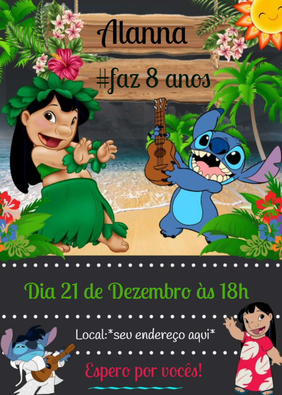 Convite de Aniversário Lilo & Stitch para Editar Online Convite de Aniversário Lilo & Stitch para Editar Online