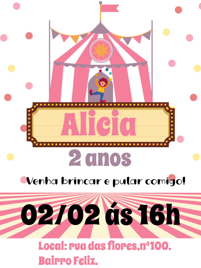 Convite Aniversário Circo Rosa para Menina para Editar Online Convite Aniversário Circo Rosa para Menina para Editar Online
