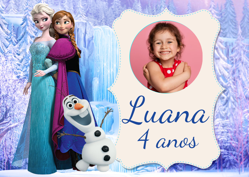 Painel de Aniversário Frozen com Foto para Editar Online Painel de Aniversário Frozen com Foto para Editar Online