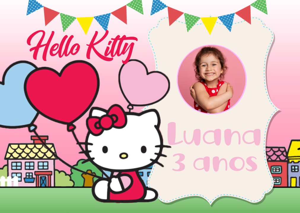 Painel de Aniversário Hello Kitty com Foto para Editar Online Painel de Aniversário Hello Kitty com Foto para Editar Online