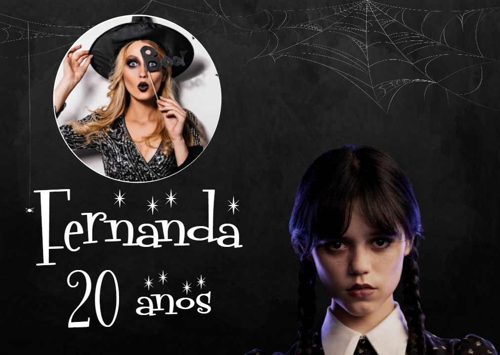 Painel de TV Aniversário Wandinha com Foto para Editar