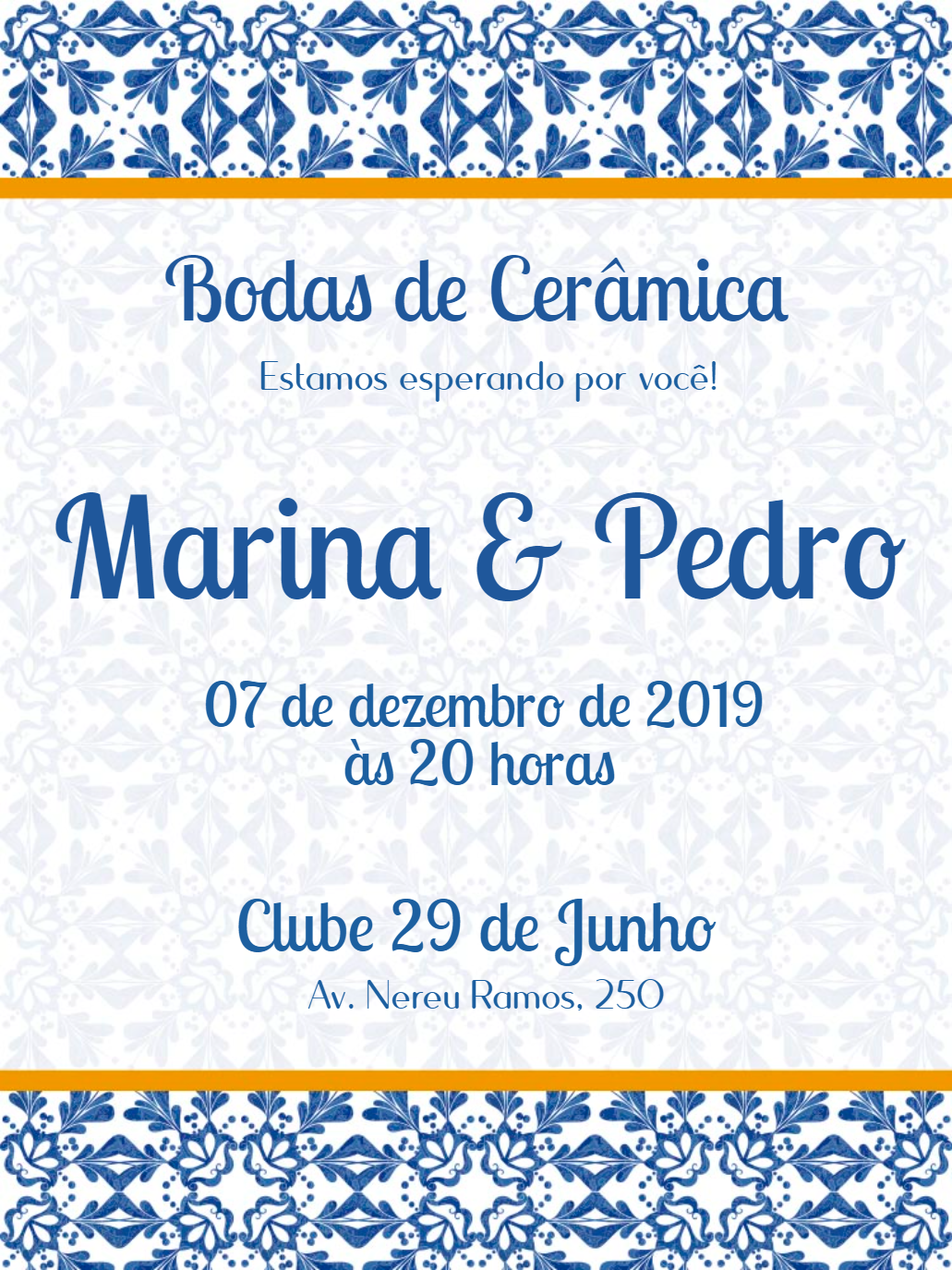 Convite Bodas de Cerâmica Azulejo Português para Editar