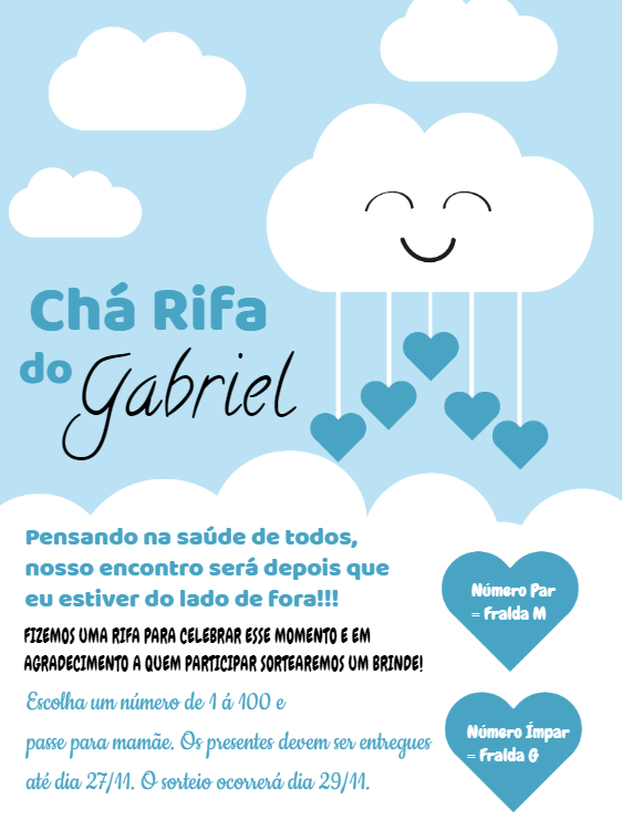 Convite Chá Rifa Chuva de Amor Azul para Editar Online Convite Chá Rifa Chuva de Amor Azul para Editar Online