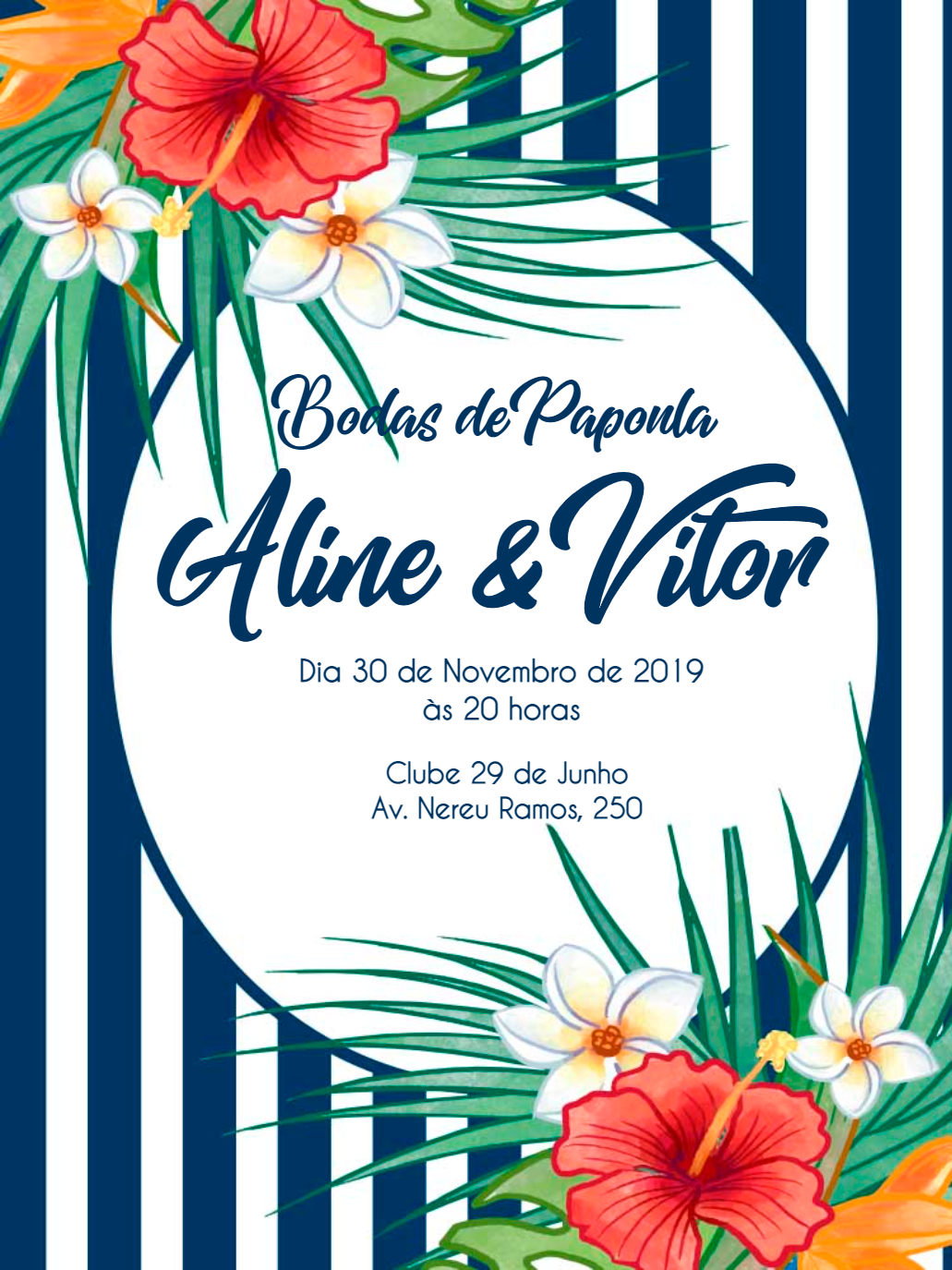 Convite Bodas de Papoula Tropical Floral para Editar Online