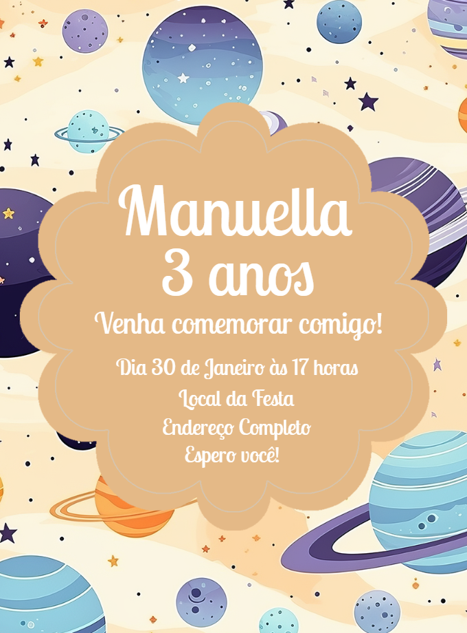 Convite de Aniversário Planetas e Galáxia para Editar Online Convite de Aniversário Planetas e Galáxia para Editar Online