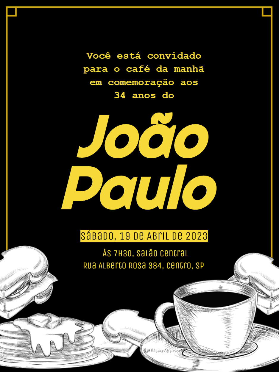 Convite de Aniversário Café da Manhã Moderno para Editar Online Convite de Aniversário Café da Manhã Moderno para Editar Online