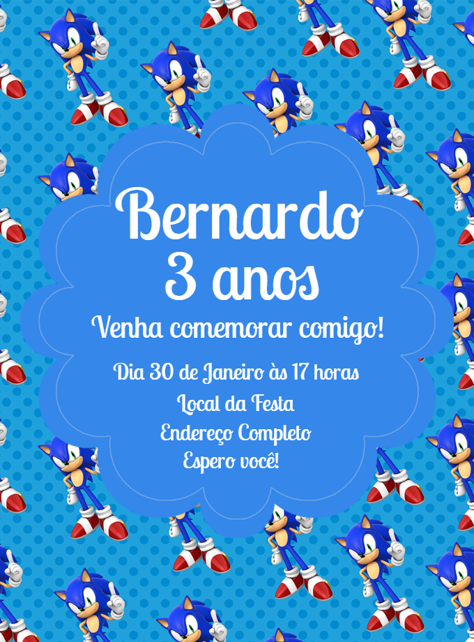 Convite de Aniversário Sonic com Fundo Azul para Editar Online