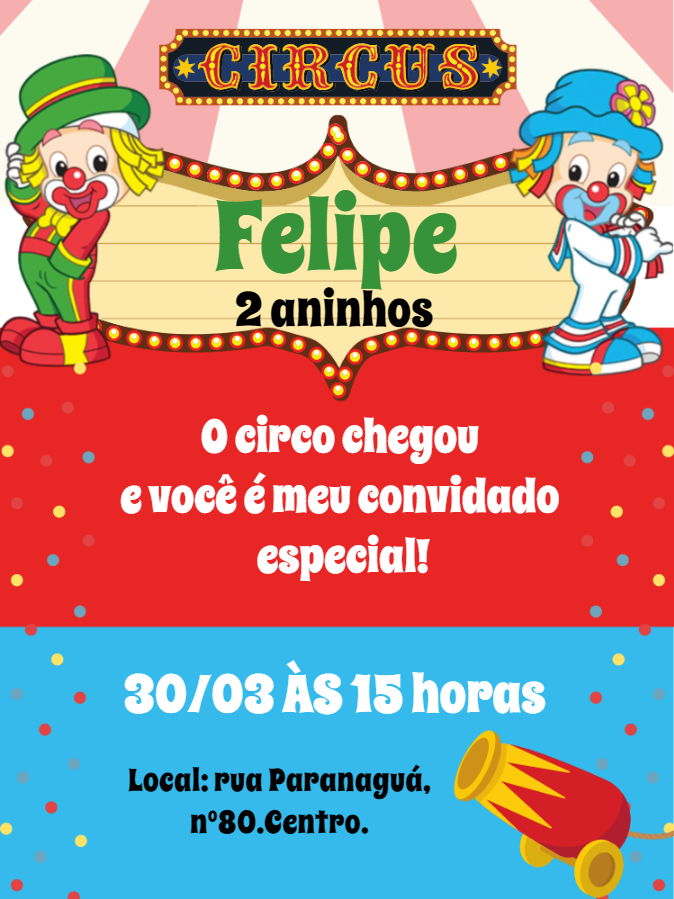 Convite de Aniversário Circo com Palhaços para Editar Online Convite de Aniversário Circo com Palhaços para Editar Online