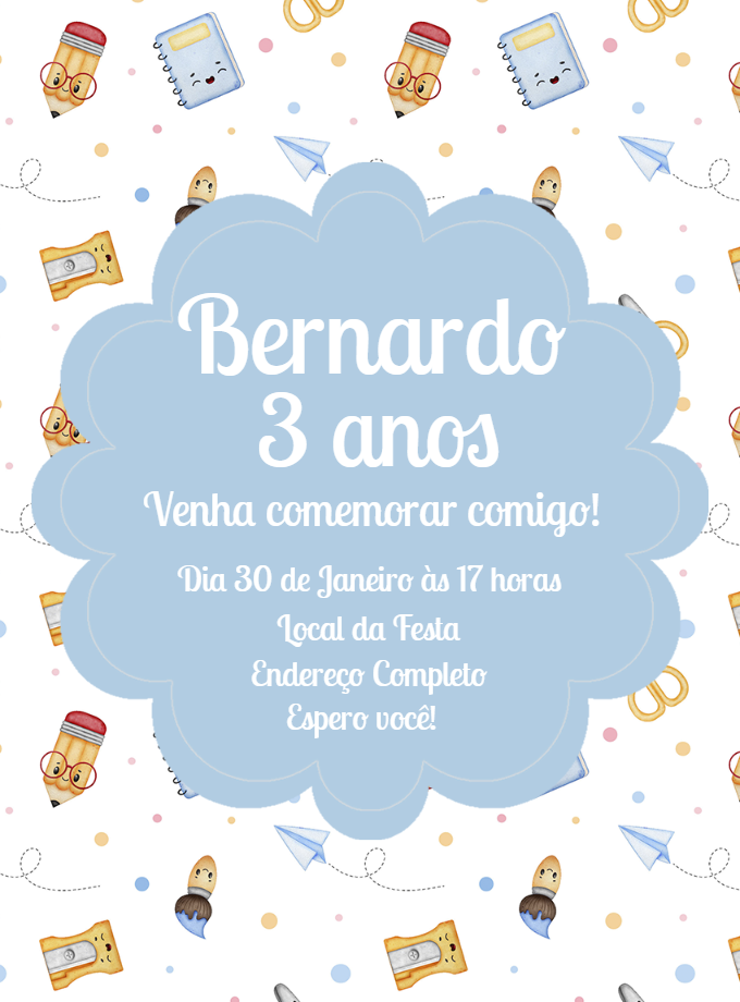 Convite de Aniversário Tema Escola para Editar Online Convite de Aniversário Tema Escola para Editar Online