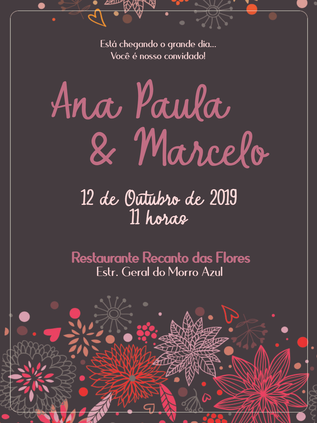 Convite de Casamento Floral Colorido para Editar Online