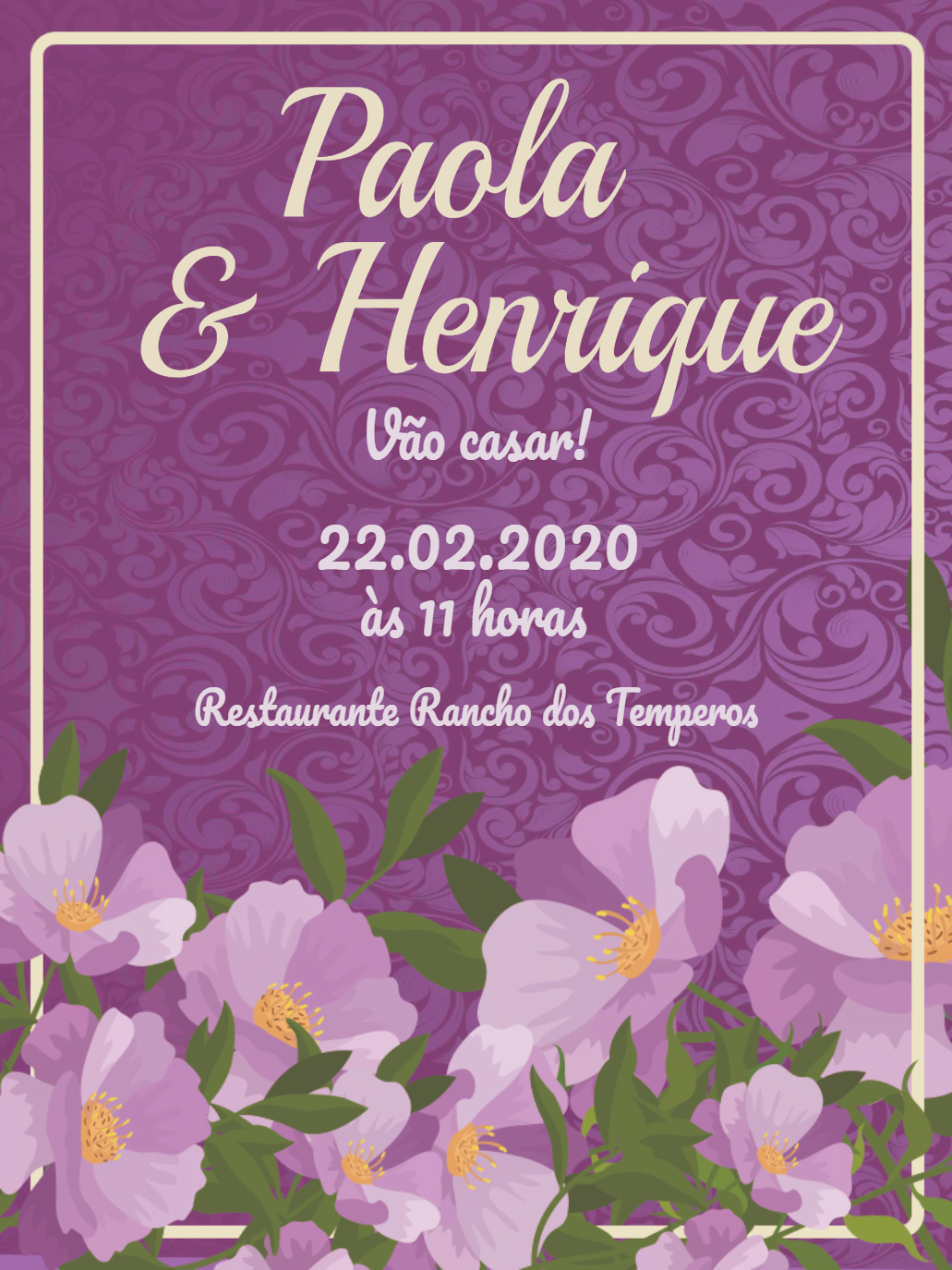 Convite de Casamento Floral Roxo para Editar Online Convite de Casamento Floral Roxo para Editar Online
