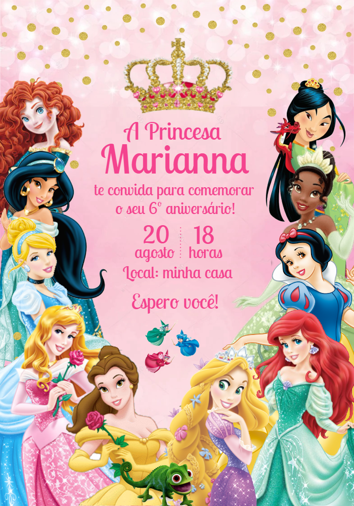Convite de Aniversário Princesas Disney para Editar Online Convite de Aniversário Princesas Disney para Editar Online