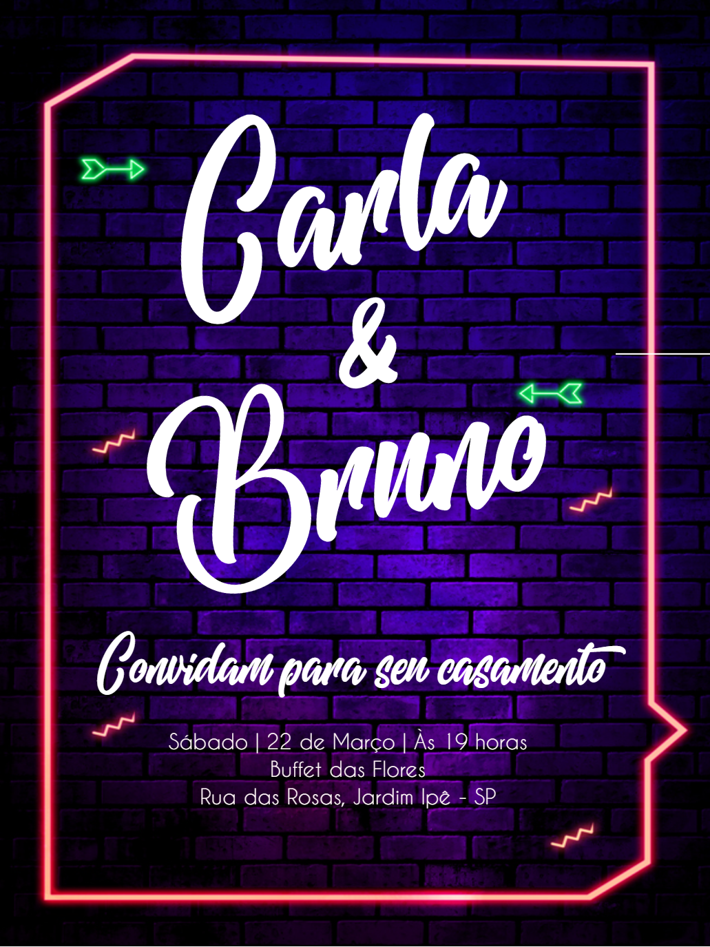 Convite de Casamento Neon Moderno para Editar Online