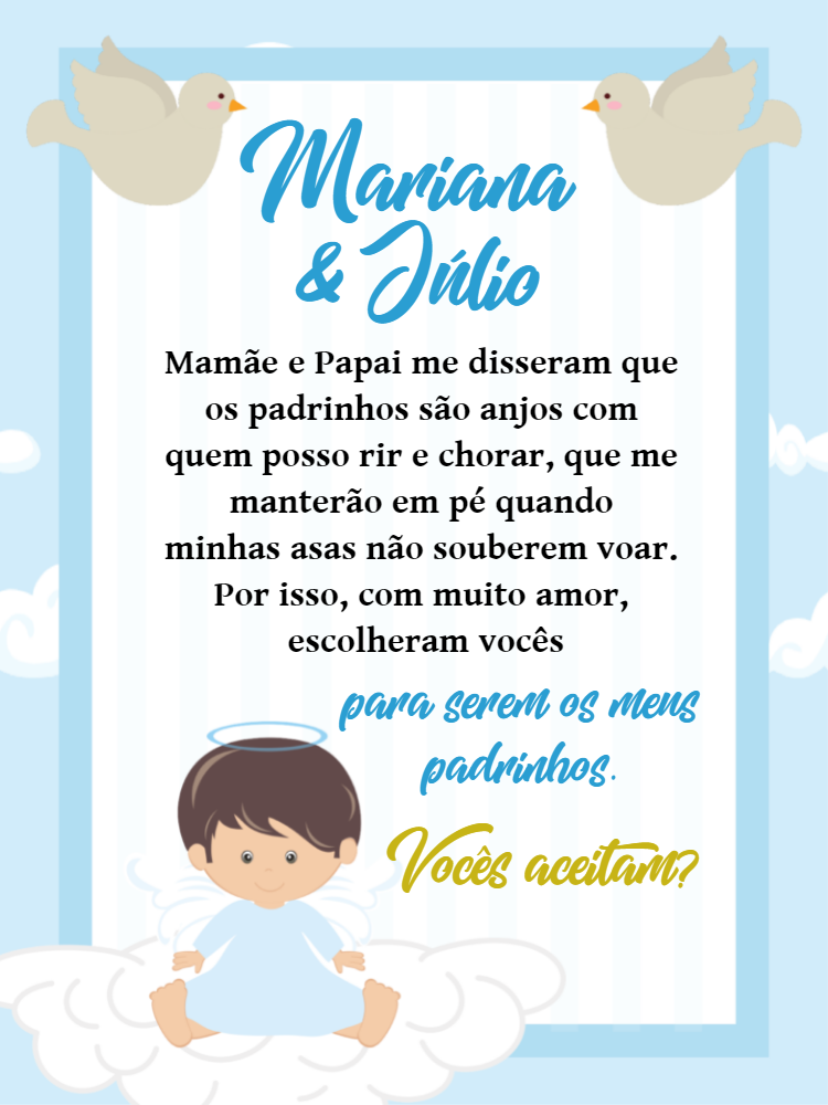 Convite Padrinhos de Batismo com Anjinho para Editar Online Convite Padrinhos de Batismo com Anjinho para Editar Online