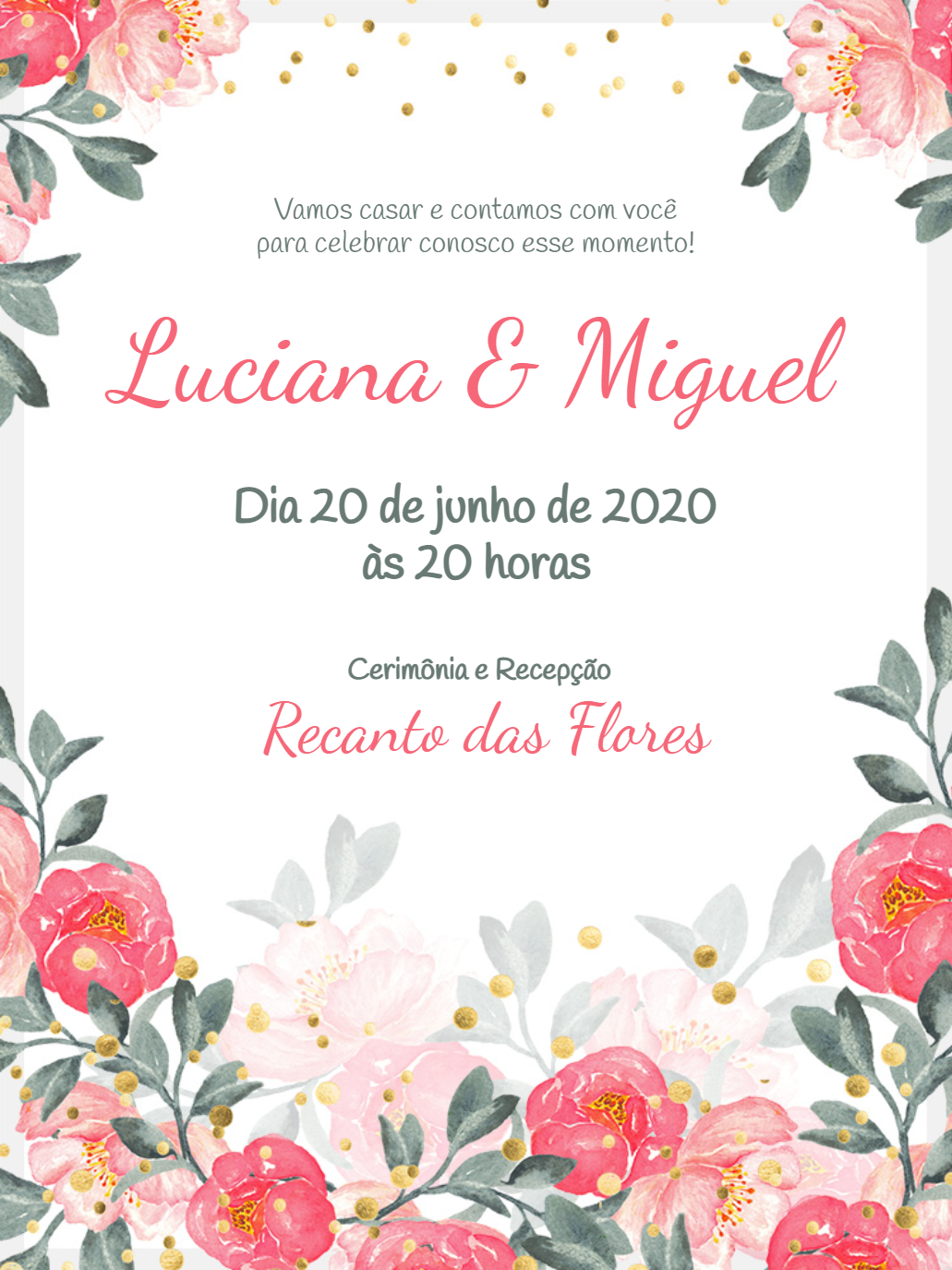 Convite de Casamento Floral Aquarela Rosa para Editar Online Convite de Casamento Floral Aquarela Rosa para Editar Online