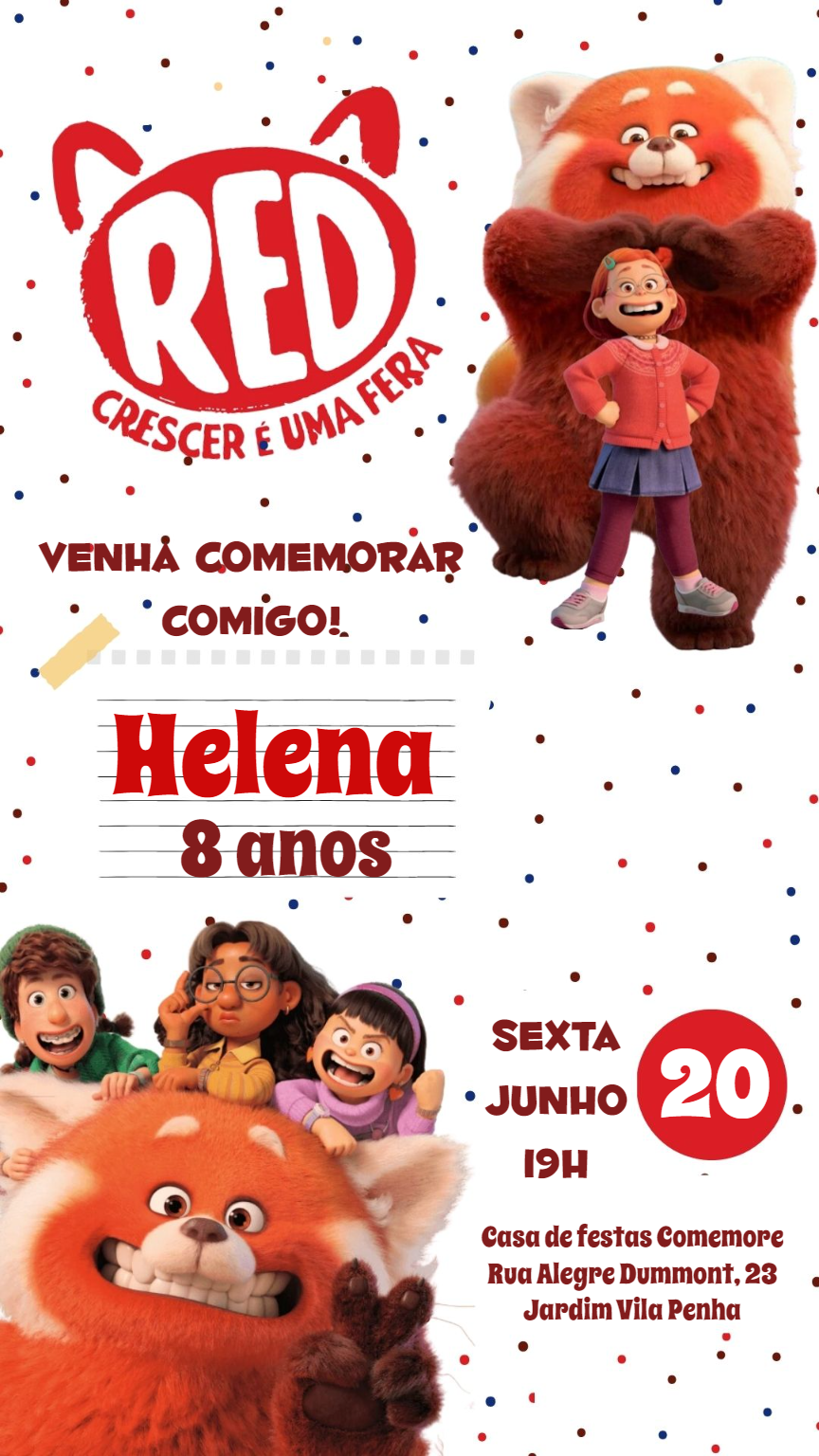 Convite de Aniversário Red: Crescer é uma Fera para Editar Convite de Aniversário Red: Crescer é uma Fera para Editar