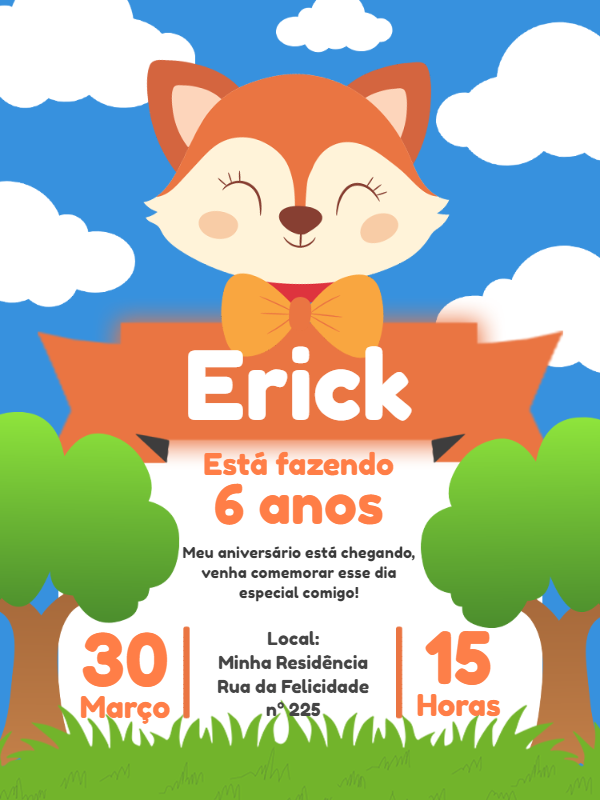 Convite Aniversário Raposa do Bosque para Editar Online Convite Aniversário Raposa do Bosque para Editar Online