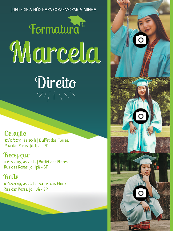 Convite de Formatura com Foto para Editar Online Convite de Formatura com Foto para Editar Online