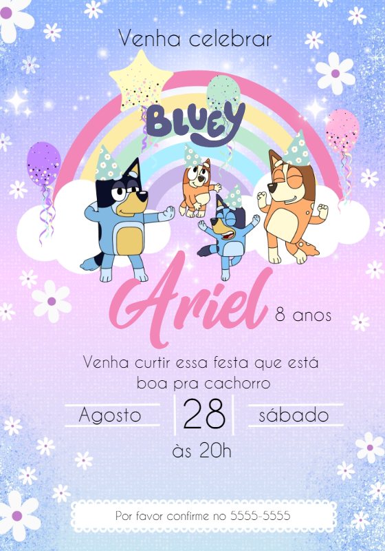 Convite de Aniversário Bluey e Família para Editar Online Convite de Aniversário Bluey e Família para Editar Online