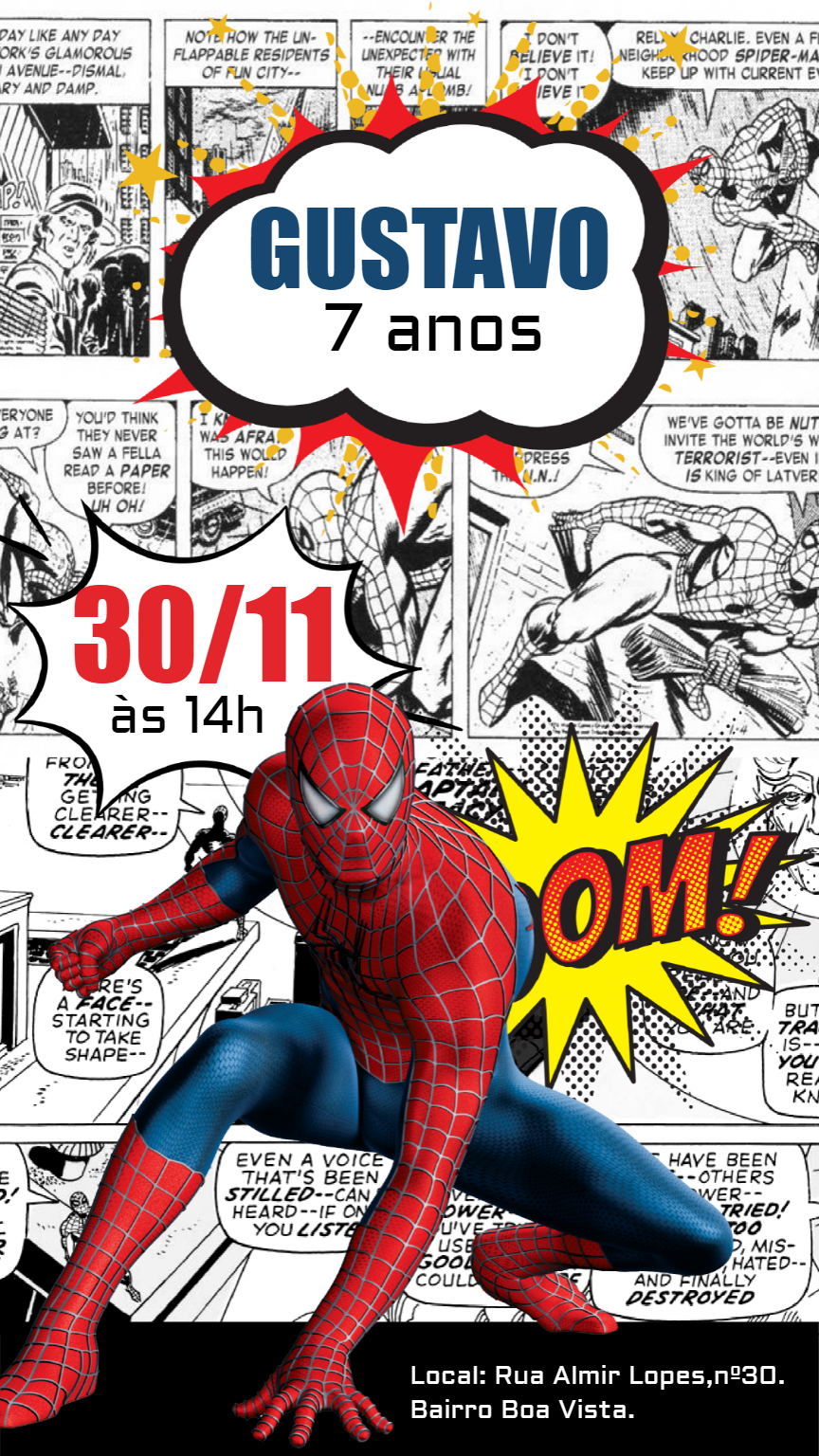 Convite de Aniversário Homem Aranha Quadrinhos para Editar Online Convite de Aniversário Homem Aranha Quadrinhos para Editar Online