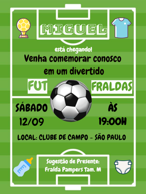 Convite Fut Fraldas Futebol para Editar Online e Imprimir Convite Fut Fraldas Futebol para Editar Online e Imprimir