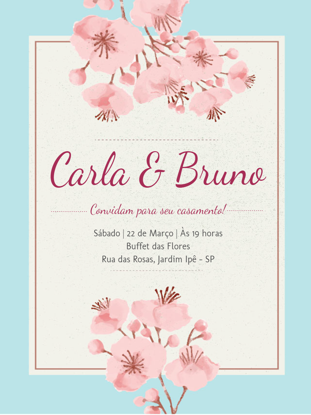 Convite de Casamento com Flores de Cerejeira para Editar Online Convite de Casamento com Flores de Cerejeira para Editar Online