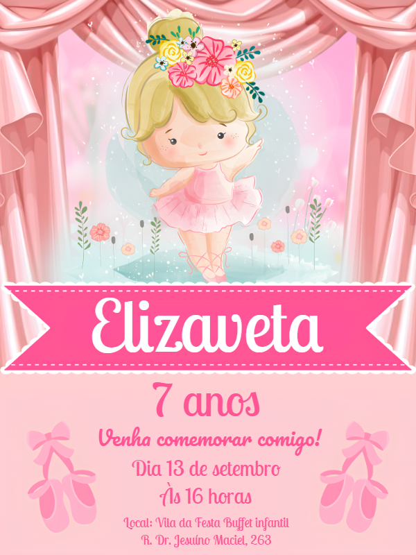 Convite Aniversário Bailarina Aquarela para Editar Online Convite Aniversário Bailarina Aquarela para Editar Online
