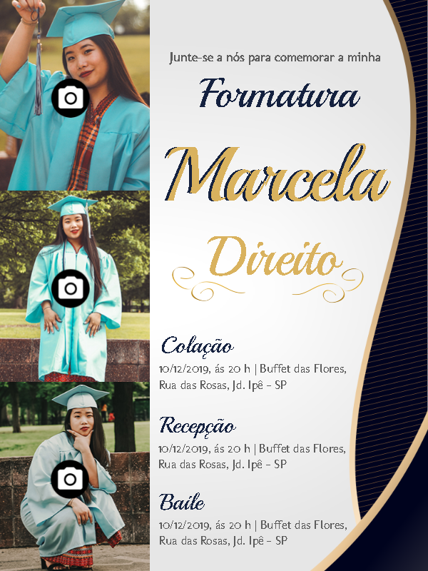 Convite de Formatura com Foto para Editar Online