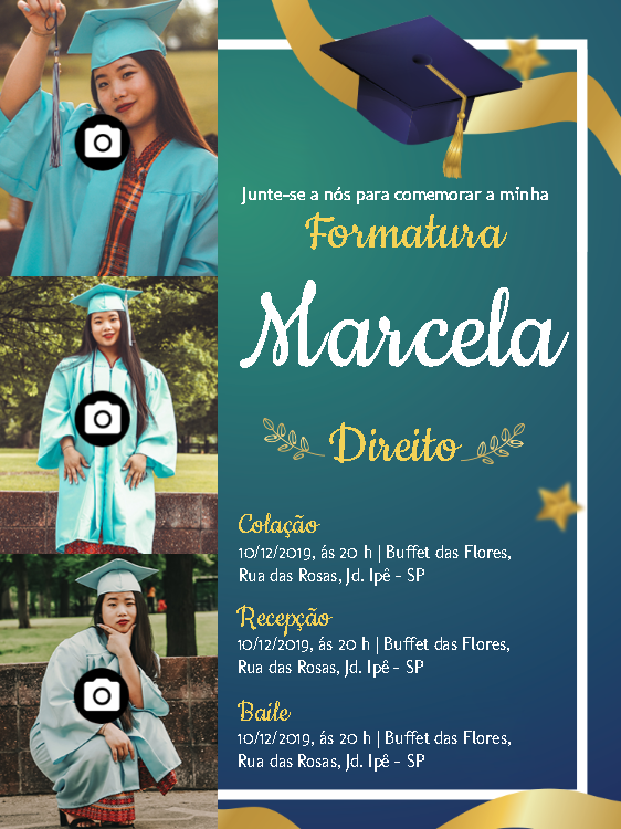 Convite de Formatura com Foto para Editar Online