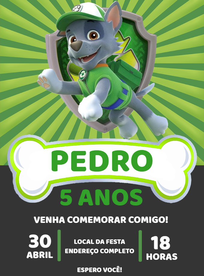 Convite Aniversário Patrulha Canina Rocky para Editar Online Convite Aniversário Patrulha Canina Rocky para Editar Online