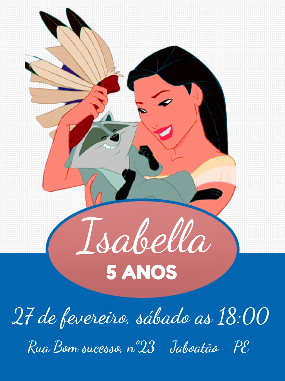 Convite de Aniversário Pocahontas Editável Online Convite de Aniversário Pocahontas Editável Online