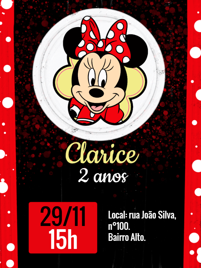 Convite de Aniversário Minnie Mouse Vermelha para Editar Online Convite de Aniversário Minnie Mouse Vermelha para Editar Online