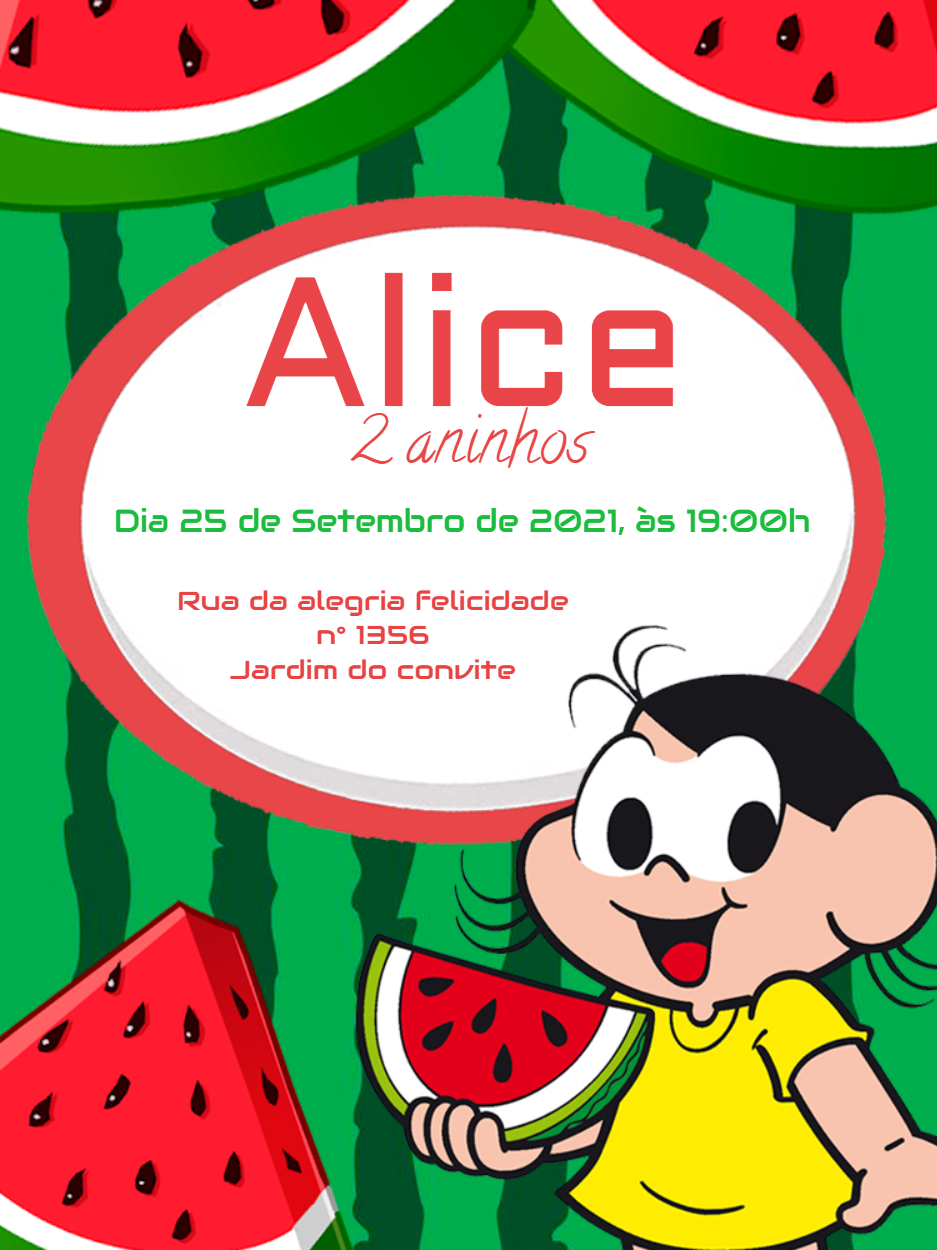 Convite Aniversário Magali Melancia para Editar Online Convite Aniversário Magali Melancia para Editar Online