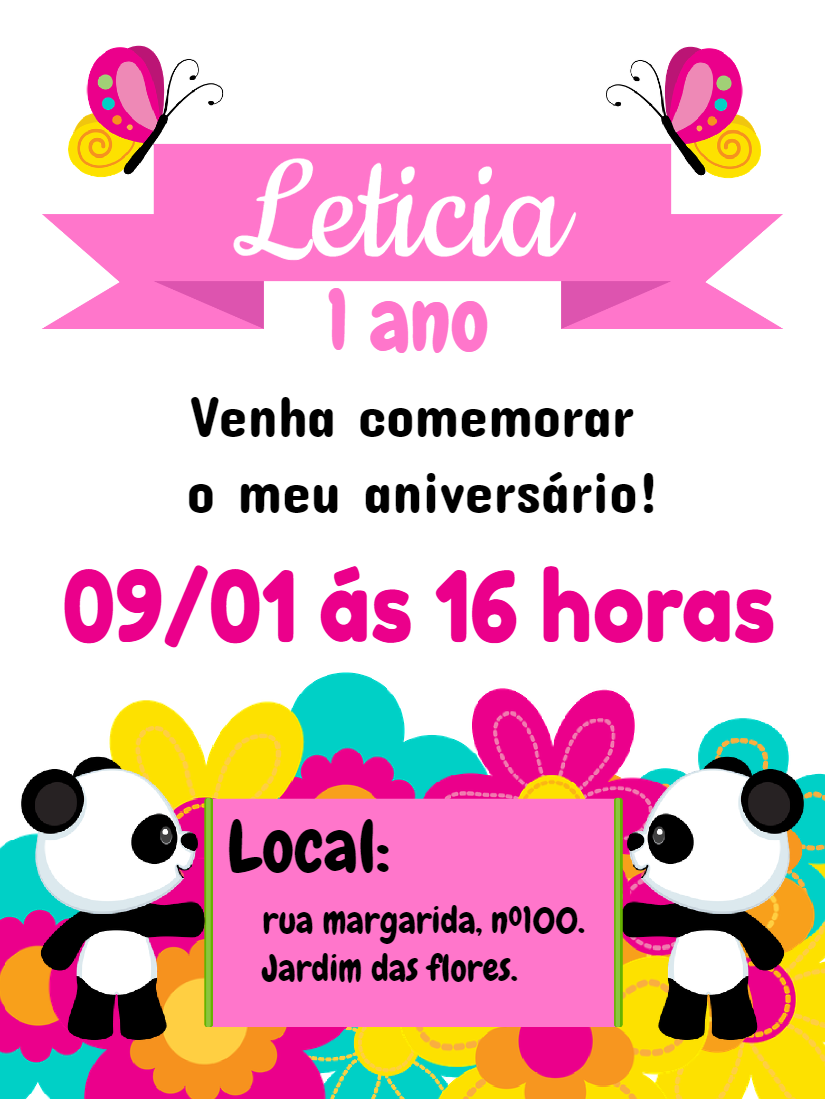 Convite Aniversário Panda Rosa para Editar Online Convite Aniversário Panda Rosa para Editar Online