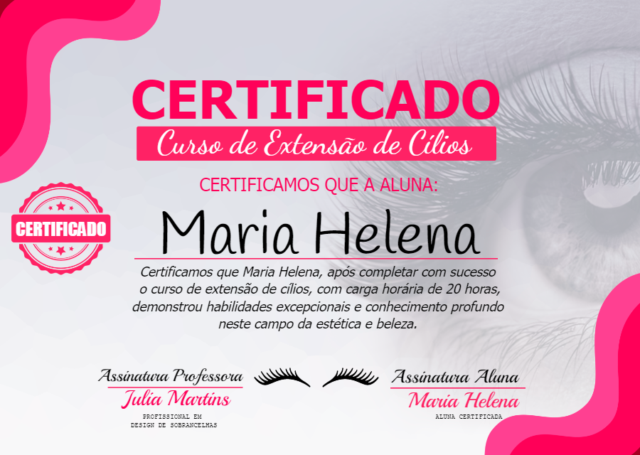 Certificado de Extensão de Cílios Profissional para Editar Certificado de Extensão de Cílios Profissional para Editar