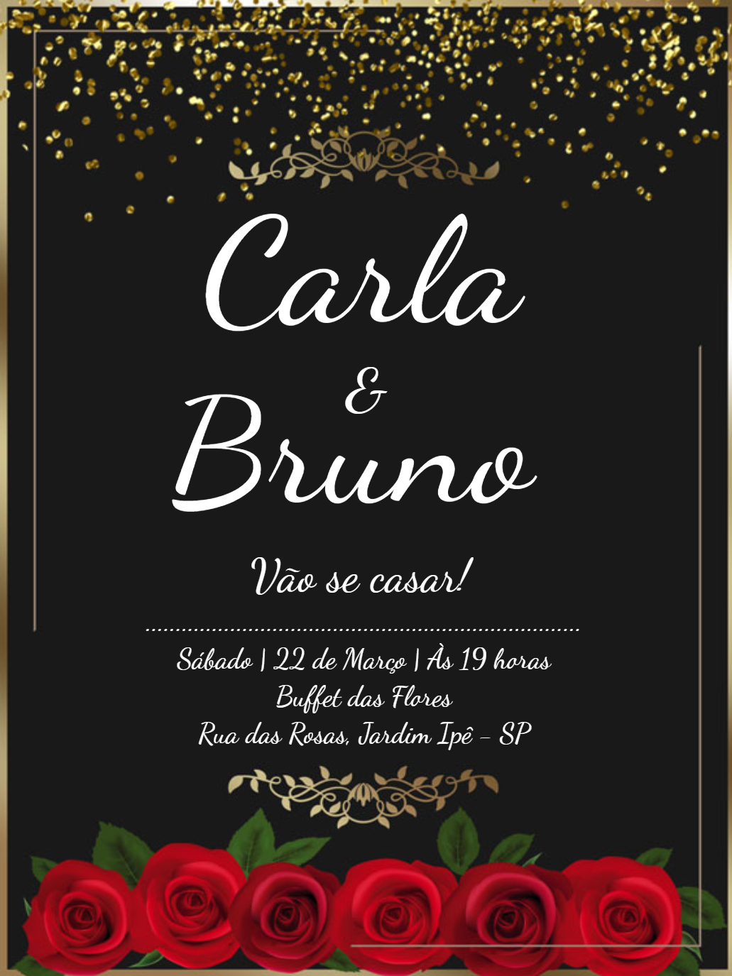 Convite de Casamento Elegante com Rosas para Editar Online