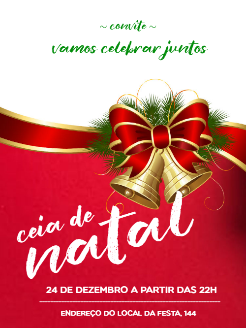 Convite Ceia de Natal Clássico com Sinos para Editar Online Convite Ceia de Natal Clássico com Sinos para Editar Online