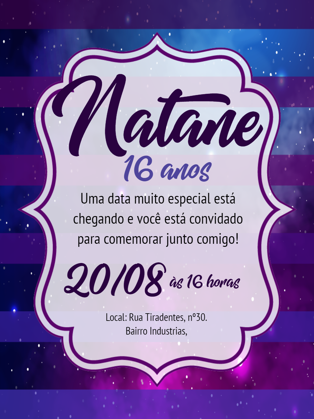 Convite de Aniversário Galáxia Roxo para Editar Online Convite de Aniversário Galáxia Roxo para Editar Online