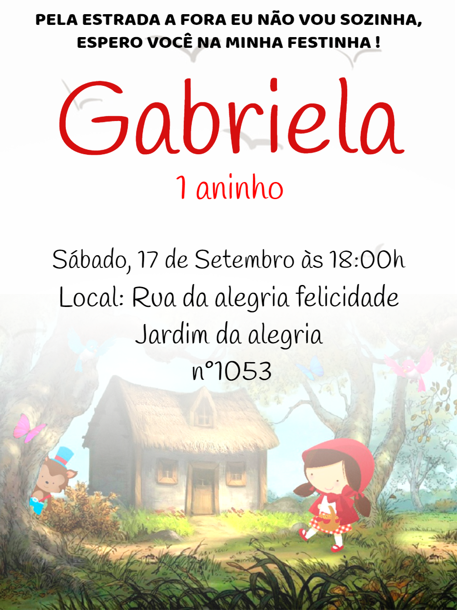 Convite Aniversário Chapéuzinho Vermelho para Editar Online Convite Aniversário Chapéuzinho Vermelho para Editar Online