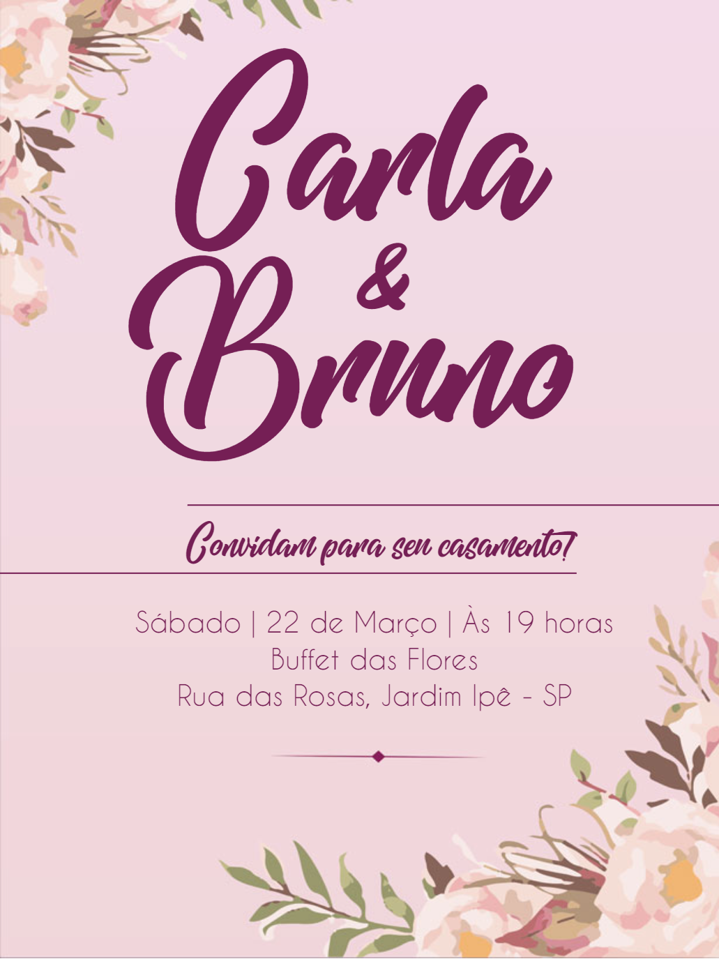 Convite de Casamento Floral Romântico para Editar Online Convite de Casamento Floral Romântico para Editar Online