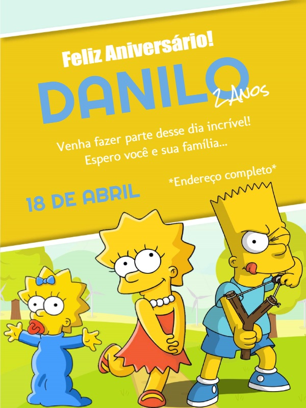 Convite de Aniversário Os Simpsons para Editar Online Convite de Aniversário Os Simpsons para Editar Online