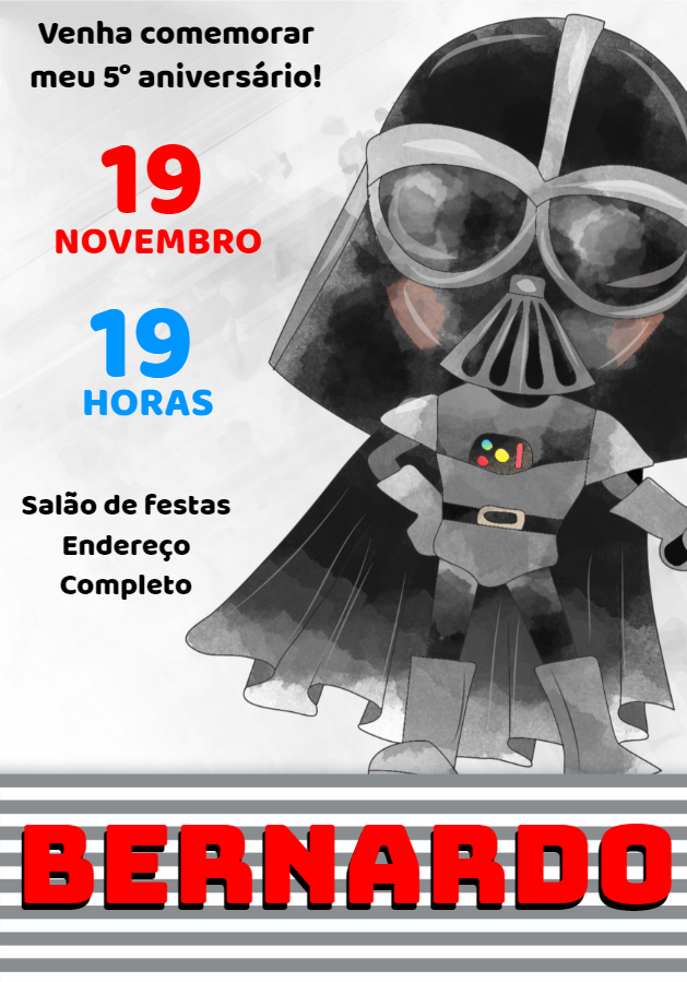 Convite de Aniversário Star Wars Darth Vader para Editar Online Convite de Aniversário Star Wars Darth Vader para Editar Online