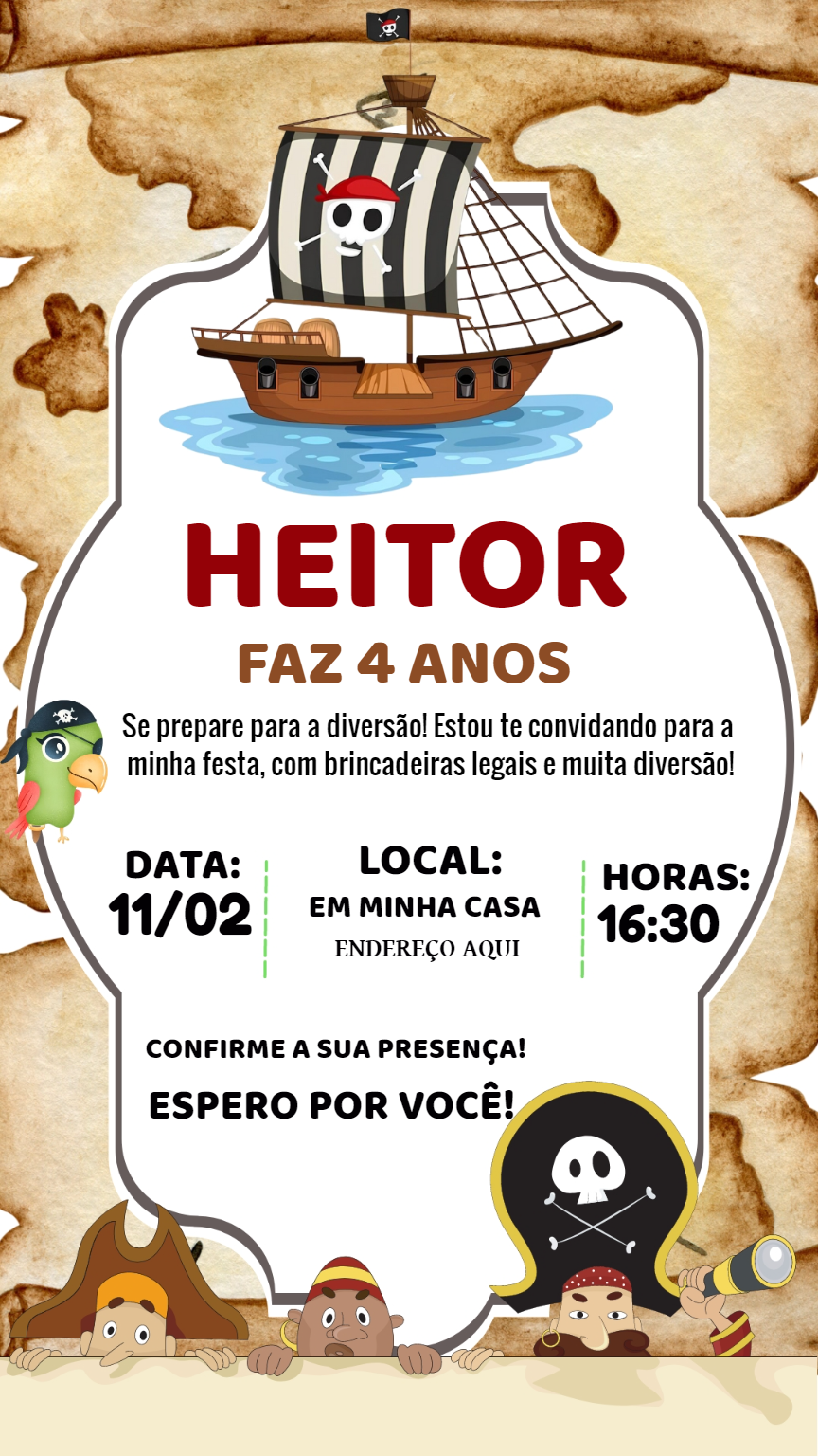 Convite de Aniversário Pirata com Navio para Editar Online Convite de Aniversário Pirata com Navio para Editar Online