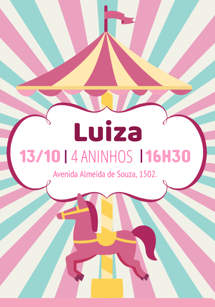 Convite de Aniversário Carrossel Rosa para Editar Online Convite de Aniversário Carrossel Rosa para Editar Online