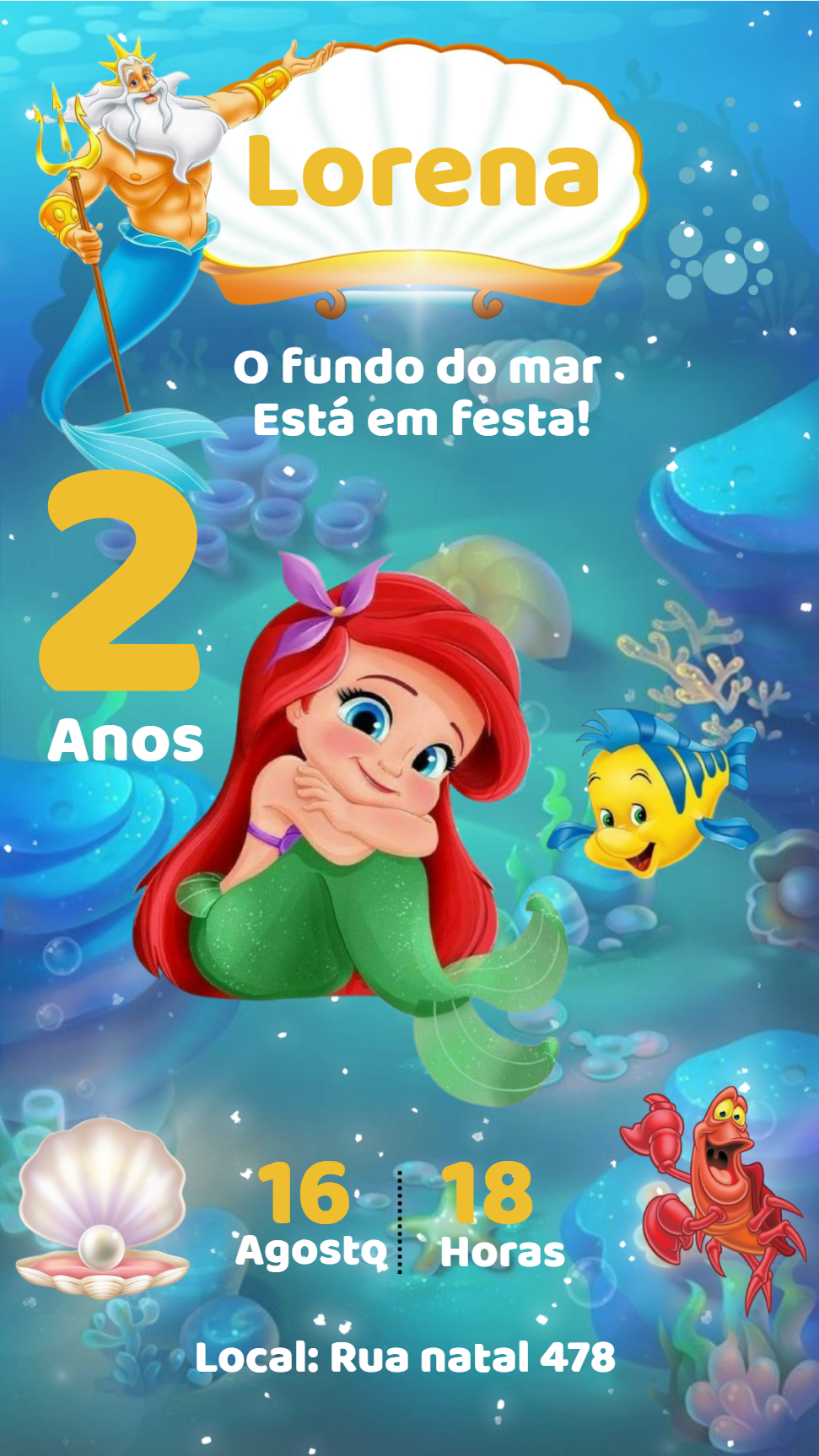 Convite Aniversário Pequena Sereia Ariel para Editar Online Convite Aniversário Pequena Sereia Ariel para Editar Online