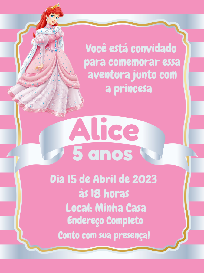 Convite de Aniversário Princesa Ariel para Editar Online Convite de Aniversário Princesa Ariel para Editar Online