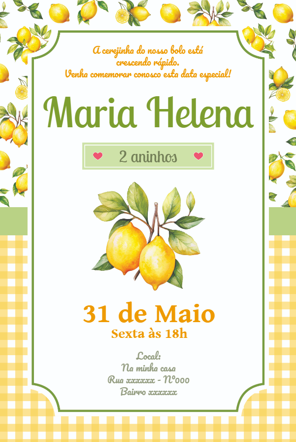 Convite Aniversário Limão Siciliano para Editar Online Convite Aniversário Limão Siciliano para Editar Online