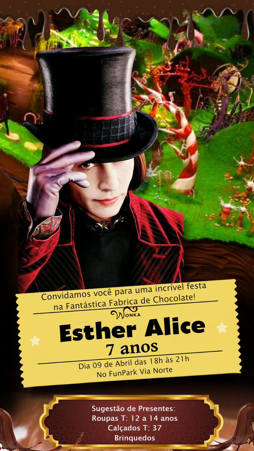 Convite Aniversário Wonka Fantástica Fábrica para Editar Online Convite Aniversário Wonka Fantástica Fábrica para Editar Online